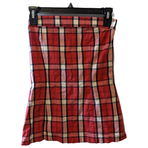 Vintage Y2K Tartan Plaid Strapless Top Picnic Cute Sirens Preppy Red Black Sz S - Picture 2 of 7